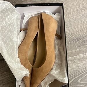 Marc Fisher Tan Suede Pointed-Toe Kitten Heels